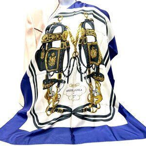 HERMES PARIS BRIDES de GALA 100%  silk scarf 35"  Ivery Blue green belts ( 32)